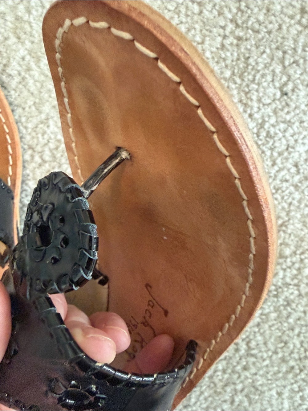 Jack Rogers Black Leather Whipstitched Toe-Ring Sandals - Picture 9 of 10